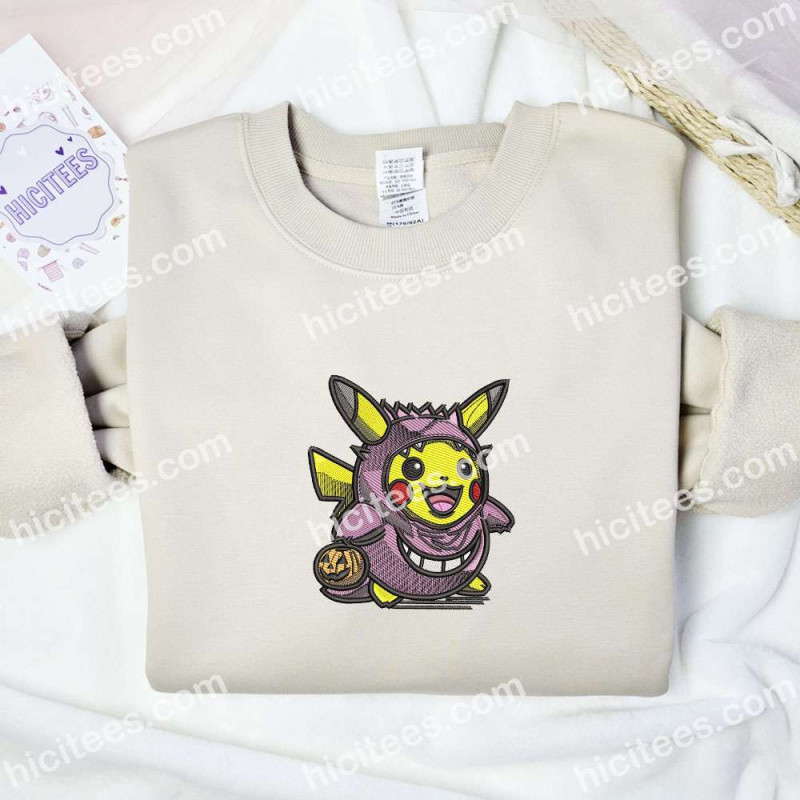 Pikachu As Gengar Halloween Pokemon Anime Embroidered Shirt