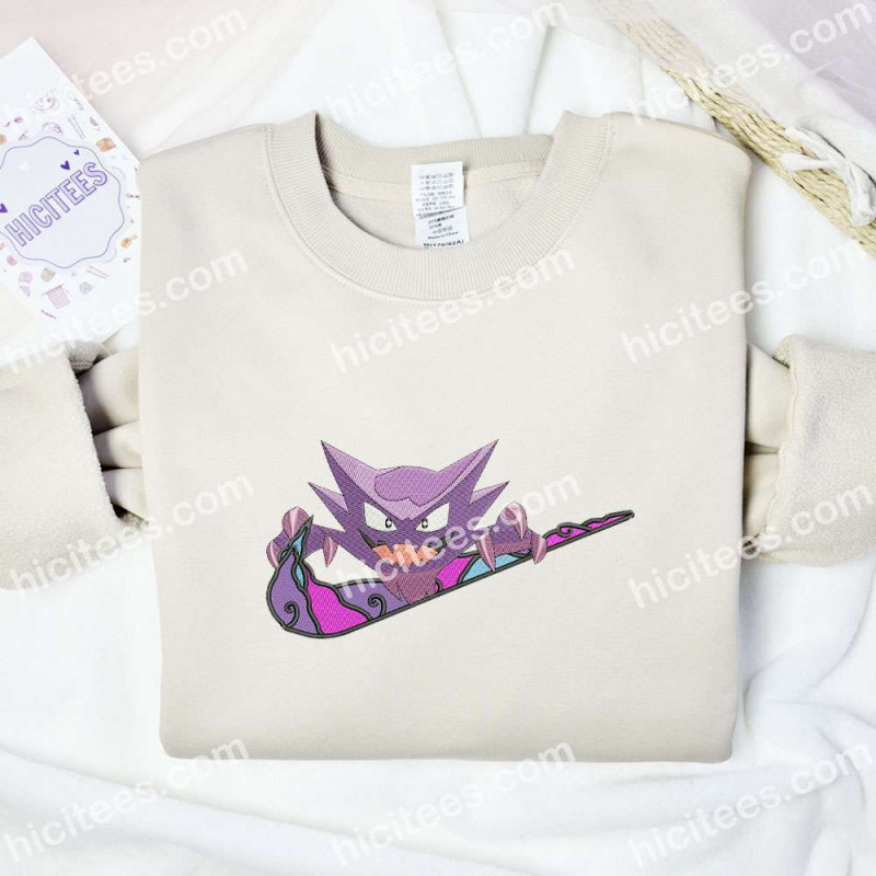 Hounter Gengar Embroidered Shirt, Pokemon Anime Embroidered Hoodie