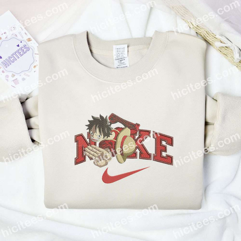 Luffy Red Hawk Punch Embroidered Shirt, One Piece Anime Embroidered Hoodie
