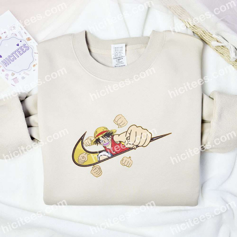 Luffy Punch Gum Gum Pistols Embroidered Shirt, One Piece Anime Embroidered Hoodie