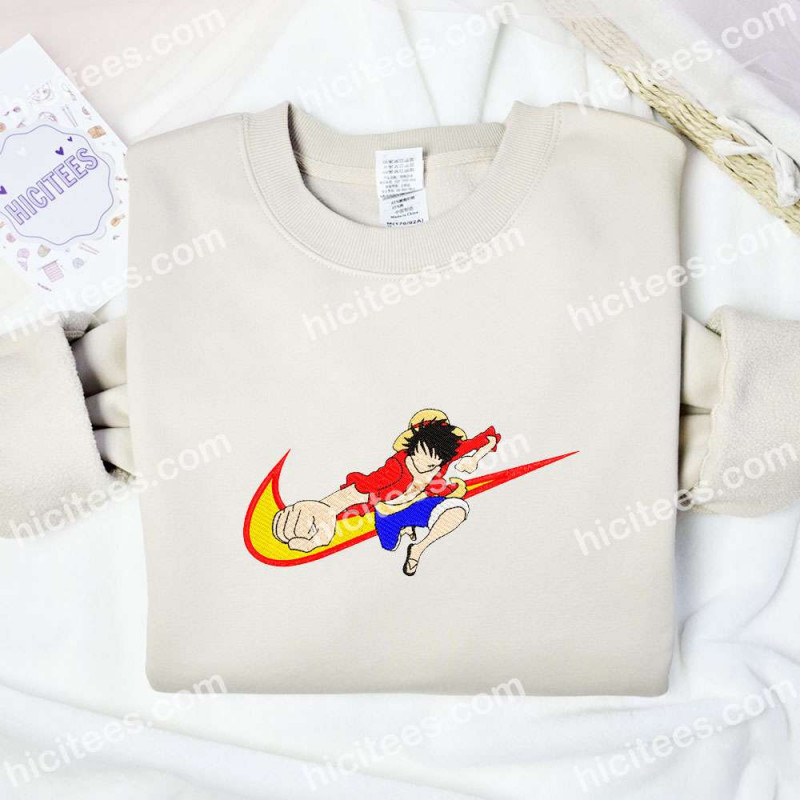Luffy Punch Embroidered Shirt, One Piece Anime Embroidered Hoodie