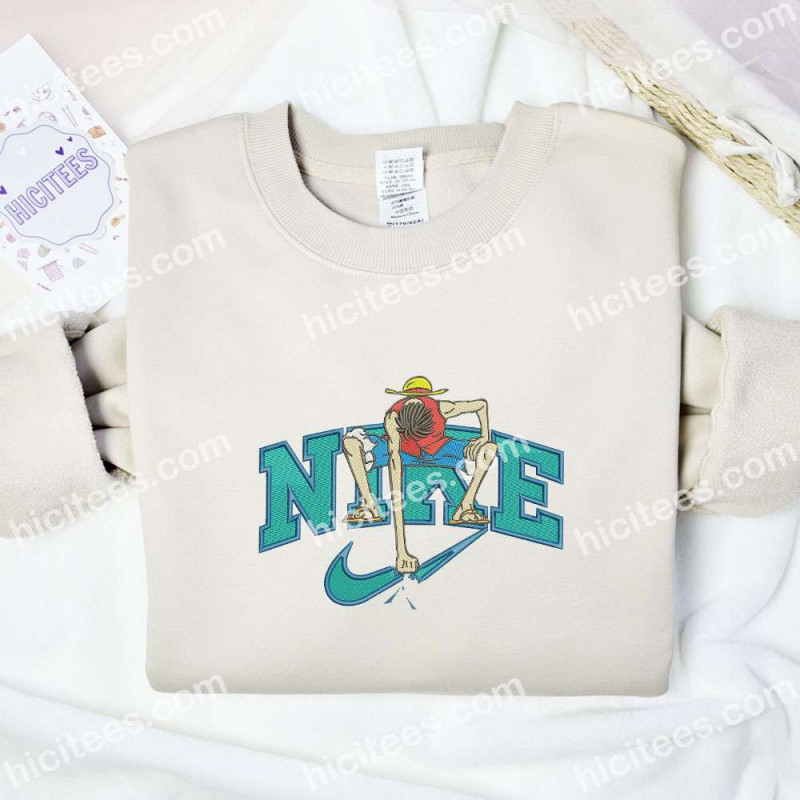 Luffy Punch Down Embroidered Shirt, One Piece Anime Embroidered Hoodie