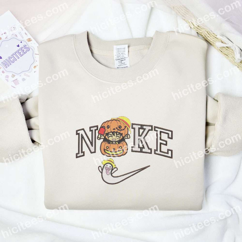 Luffy Pumpkin Halloween Embroidered Shirt, One Piece Anime Embroidered Hoodie