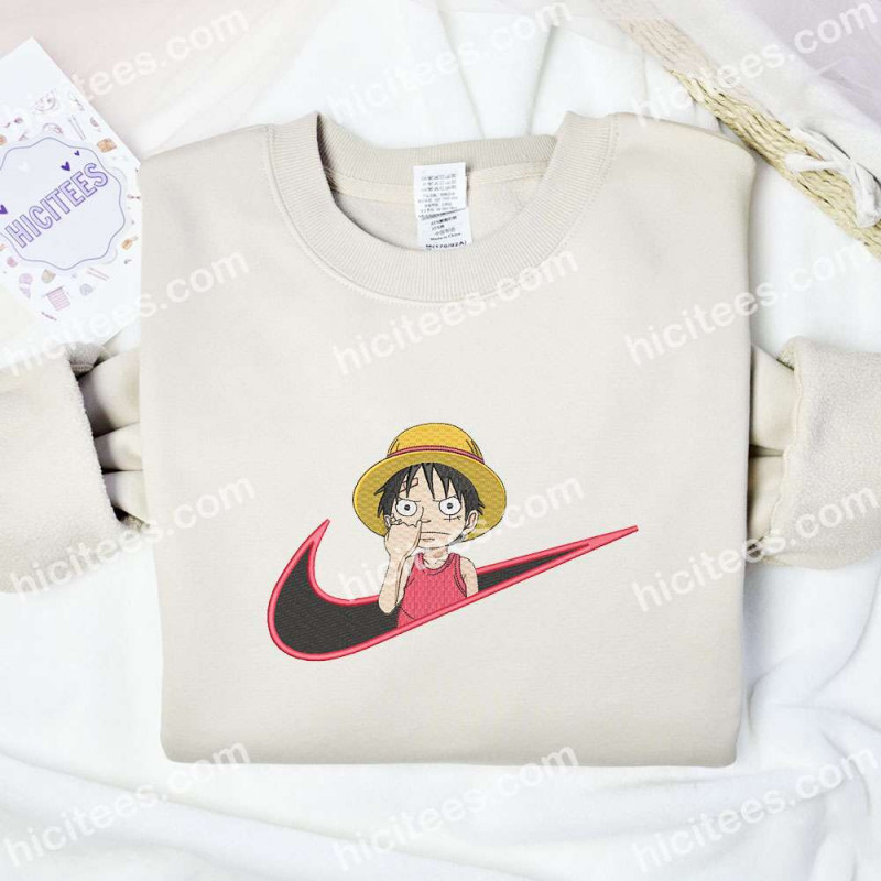 Luffy Picking Nose Embroidered Shirt, One Piece Anime Embroidered Hoodie