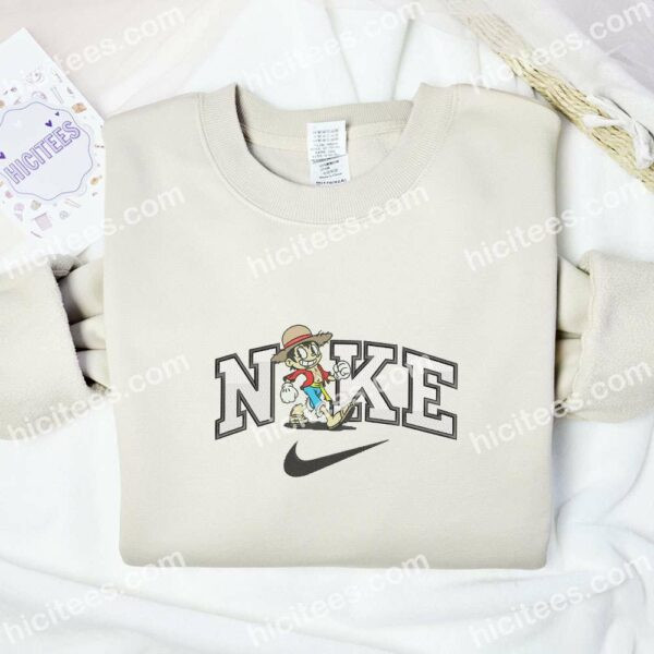 Luffy Old Disney Style Embroidered Shirt, One Piece Anime Embroidered Hoodie