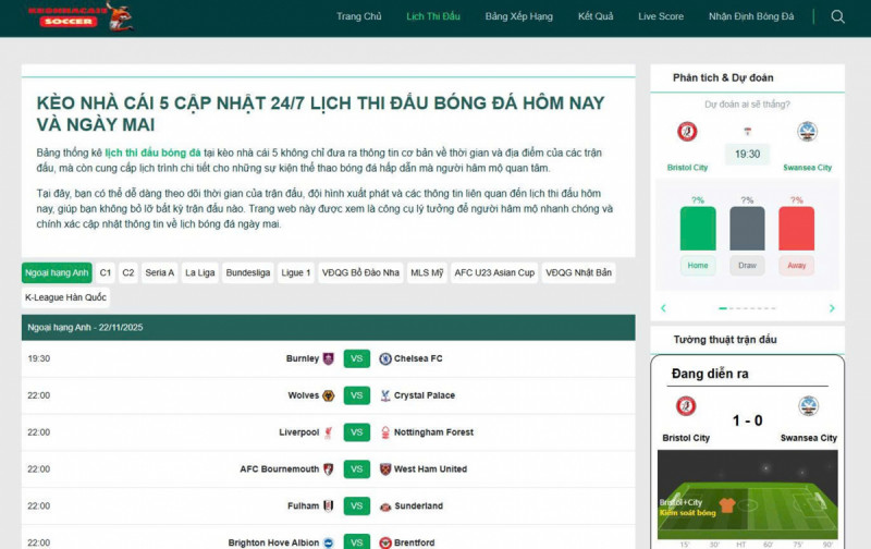  Vai trò của lịch thi đấu bóng đá trong trải nghiệm theo dõi bóng đá mỗi ngày