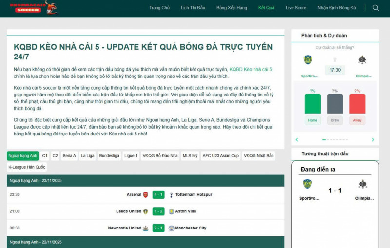 KQBD tại Kèo nhà cái 5 Cập nhật nhanh chóng và chính xác mỗi ngày