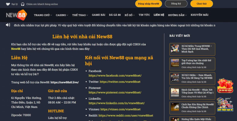 Liên hệ New88 và tầm quan trọng của dịch vụ chăm sóc khách hàng